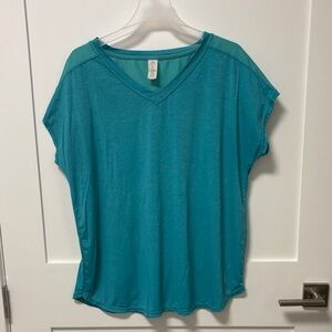 Xersion Teal V-Neck Short Sleeve Top